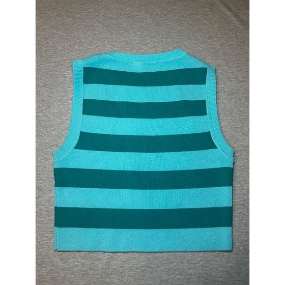 ZARA Women's Striped Sleeveless Knit Crop Top Blue Teal Size Medium - Picture 4 of 9